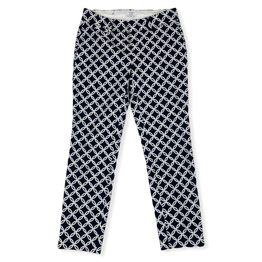 Crown & Ivy Navy Geometric Circle Diamond Cropped Pants Sz 2P Stretch